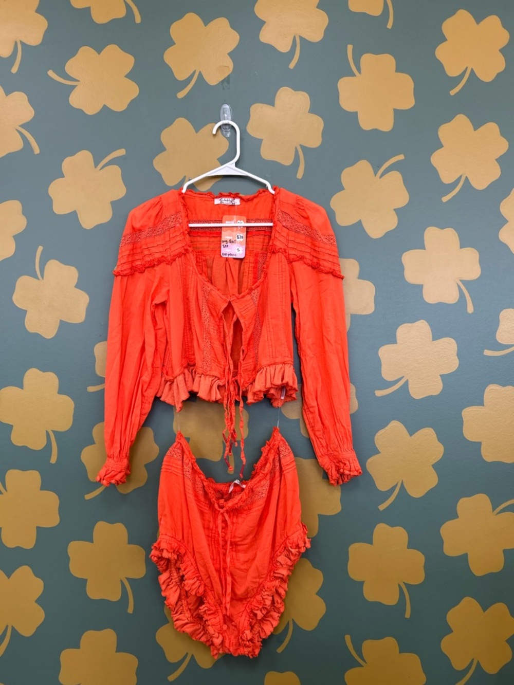 Free People Bright Orange Ruffle Two-Piece Set